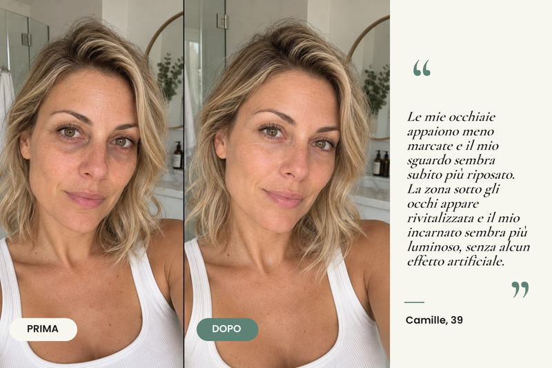Testimonianza prima/dopo — Patchs Hydrogel Anti-Cernes