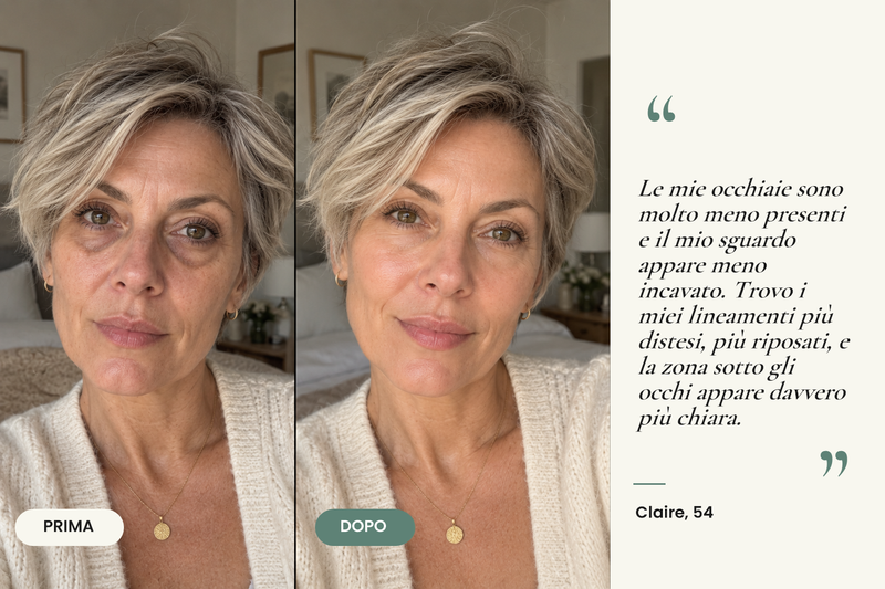 Testimonianza prima/dopo — Patchs Hydrogel Anti-Cernes