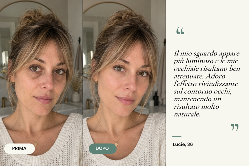 Testimonianza prima/dopo — Patchs Hydrogel Anti-Cernes