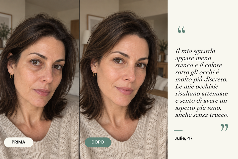 Testimonianza prima/dopo — Patchs Hydrogel Anti-Cernes