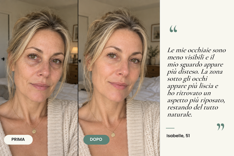 Testimonianza prima/dopo — Patchs Hydrogel Anti-Cernes