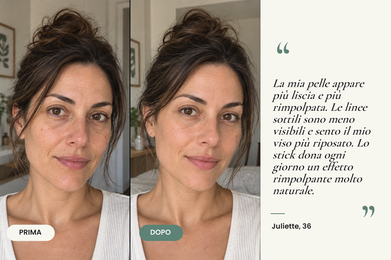 Testimonianza prima/dopo — Stick Repulpant Bio Collagène