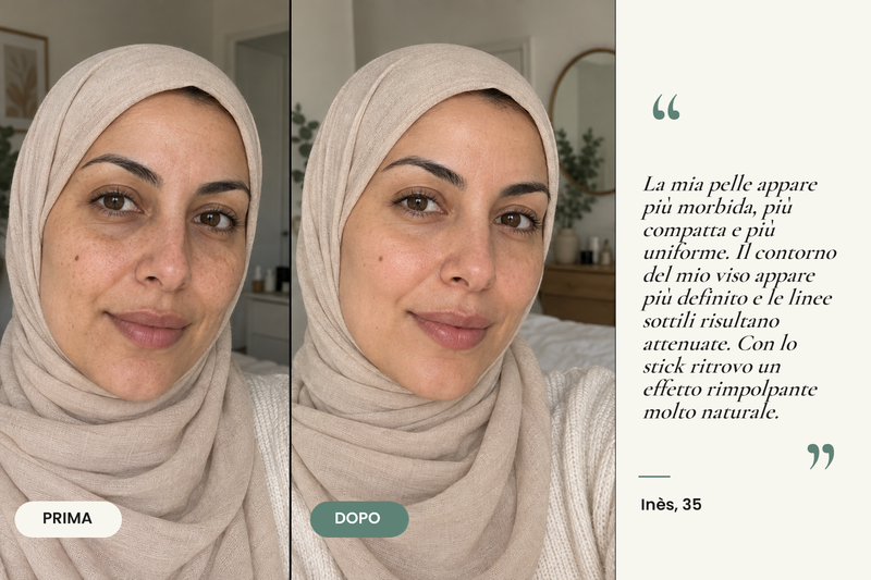 Testimonianza prima/dopo — Stick Repulpant Bio Collagène